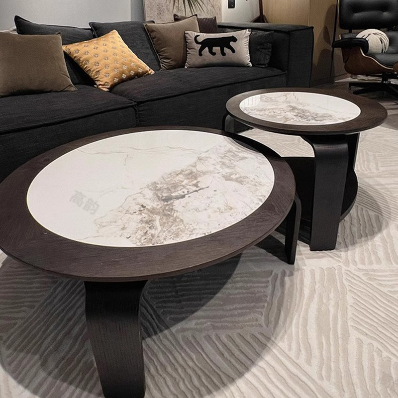 Round Sintered Stone & Ash Wood Coffee Table