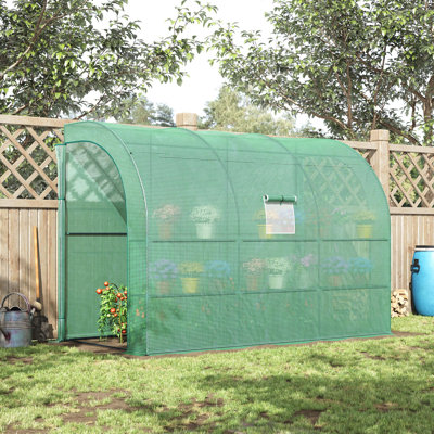 Lean to Greenhouse, 10' x 5' x 7' Walk-In Green House, Plant Nursery with PE Cover and 3 Wire Shelves