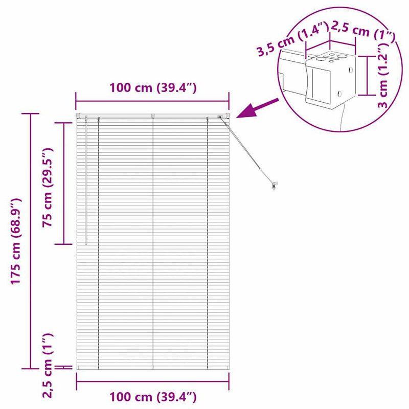 Horizontal/Venetian blind, Dark Gray, 175cm L x 100cm W