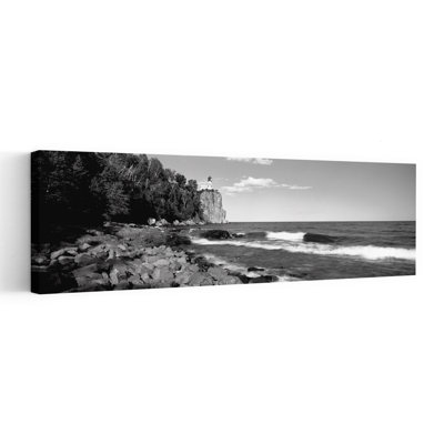 Lighthouse on a cliff Split Rock Lighthouse Lake Superior Minnesota USA 1 Piece Wrapped Canvas Panoramic Wall Art