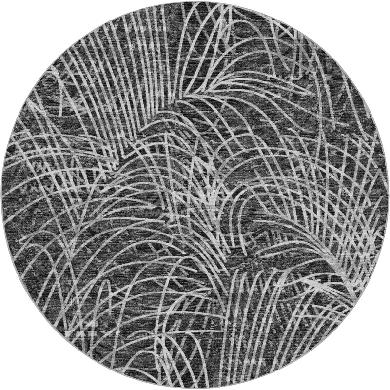 Tapis à poils longs fantaisiste Premium, Gris anthracite, Rond 8 pi