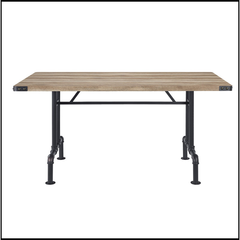 Oak And Sandy Black Dining Table With Metal Leg