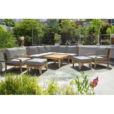 Huntington Teak 9 - Person Modular Patio Conversation Set with Cushions