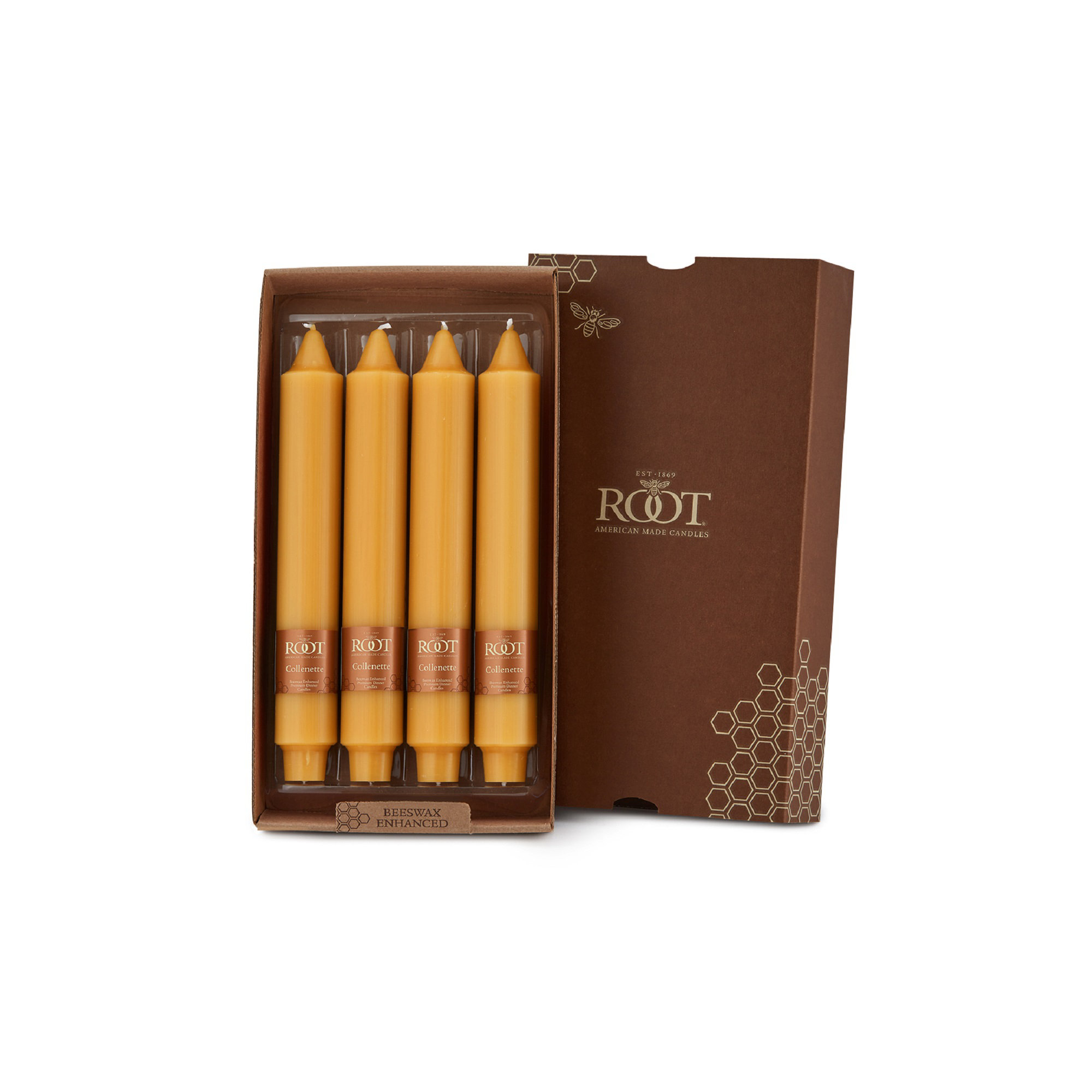 Smooth Collenette Unscented Taper Candle, Butterscotch, 9" H x 1.25" W x 1.25" D