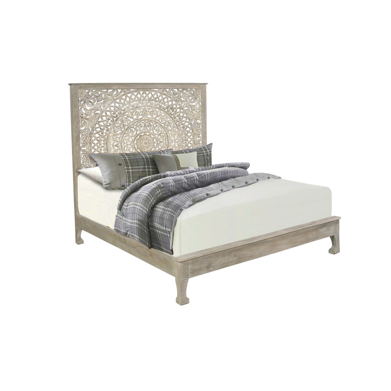 Bianca Solid Wood Low Profile Standard Bed, King, Limestone Beige