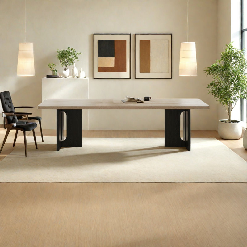 T-shaped leg granite slab dining table, 29.5"H x 78.7"L x 35.4"W