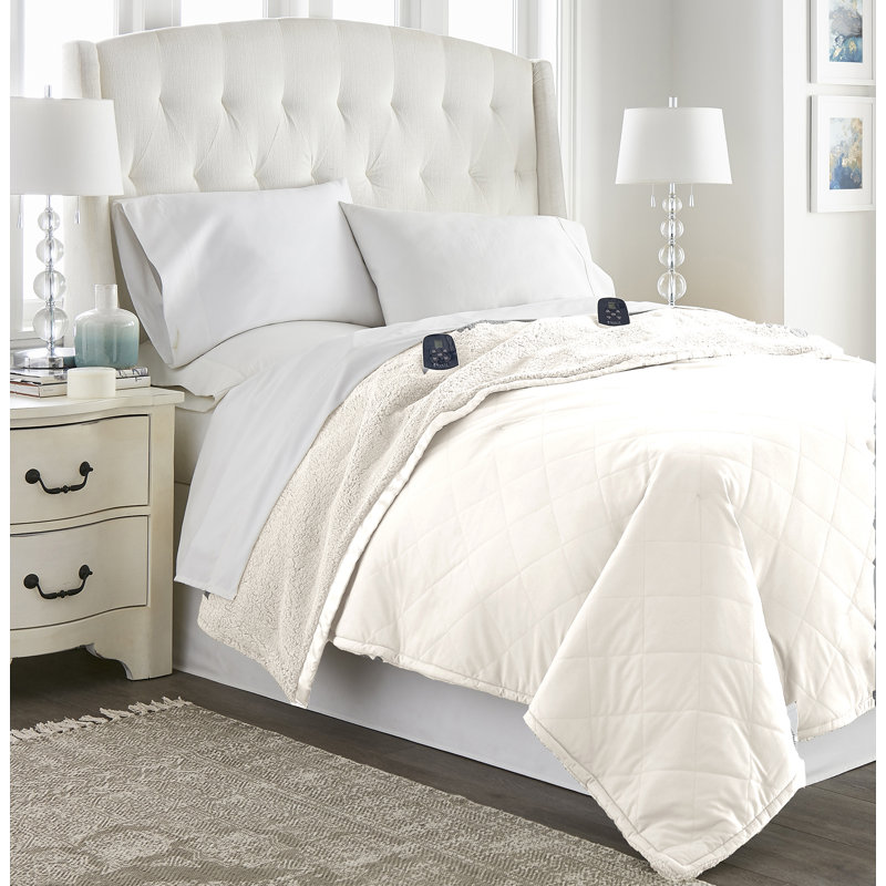 Couverture électrique en sherpa Micro Flannel®, Ivoire, Très grand