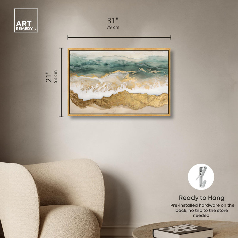 «Waves of Dawn» par Art Remedy, Cadre flottant doré, H 21,5 po x l 31,5 po x P 1,2 po
