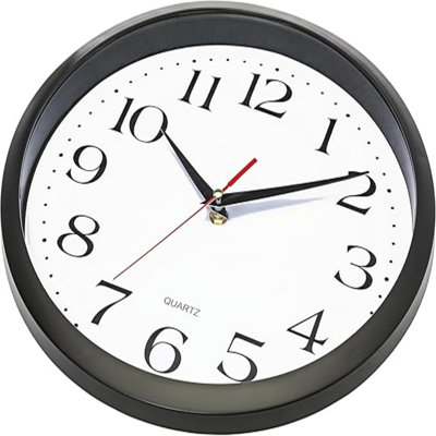 Bernhard Products Black Wall Clock Silent Non Ticking, Quality Quartz Battery Operated Round Easy To Read Home/Office/Kitchen/Classroom/School Clock Sweep Movement
