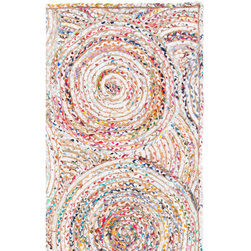 Tapis beige / blanc tissé à la main Demaio, Carré 4 pi