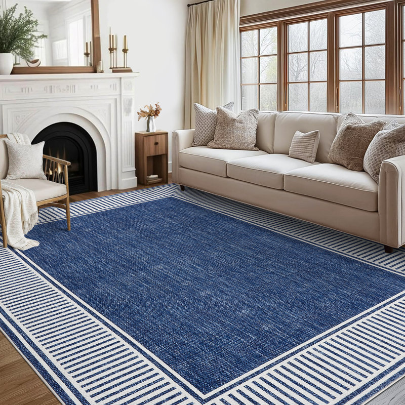 Large Dining Room Rug Bordered Accent Carpet with Rubber Backing, Easy Cleaning Contemporary Floor Cover, Stain-Resistant Ultra-Thin Rugs