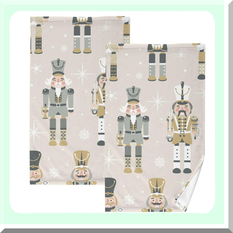Nutcracker Beige Pure Cotton Hand Towels - Extra Absorbent, Super Soft, 16x28 Inches, Set of 2 for Bathroom, Hotel, Kitchen, Gym