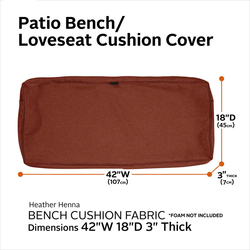Pina Outdoor 3'' Bench Cushion Cover, 3" H X 42" W x 18" D, Henna Red