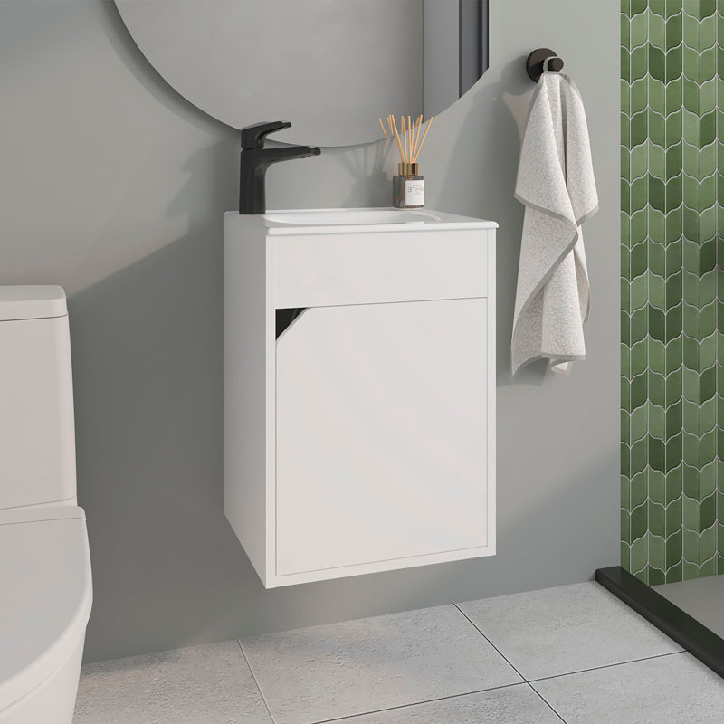 Meuble-lavabo de salle de bain avec lavabo, 1 porte, blanc, Blanc