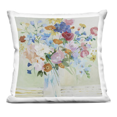 Abstract Mixed Hued Flowers Decorative Printed Throw Pillow, design by LORENZO COLLECTION