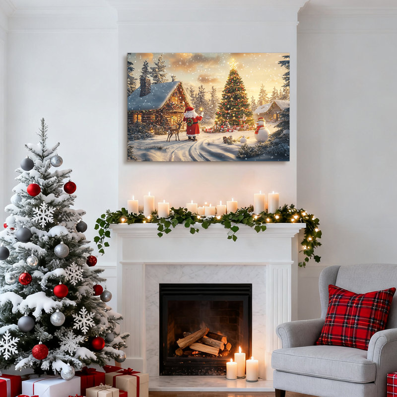 Art de Noël de Noël à la ferme, campagne enneigée avec grange rouge, charmantes décorations d'hiver, décoration sur toile tendue avec châssis de qualité supérieure, prêt à accrocher