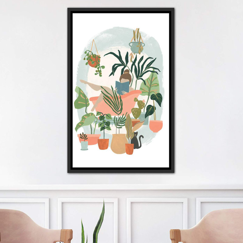 «Plant Lady Bath I» par June Erica Vess - reproduction, Toile avec cadre noir, H 26 po x l 18 po x P 1,5 po