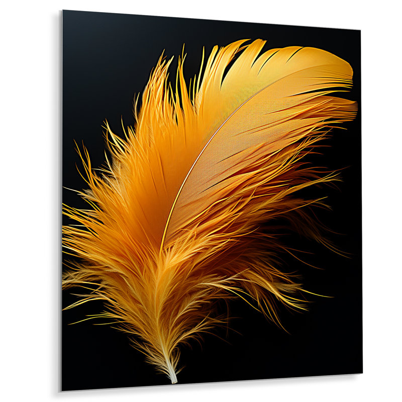 Élégance de plumes orange - reproduction d'art en métal, H 32 po x l 16 po x P 1 po