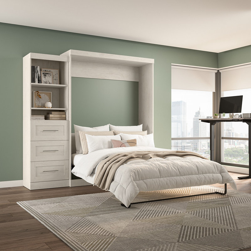 Arlex Murphy Bed with Shelving and Drawers, Full, Rustic Brown