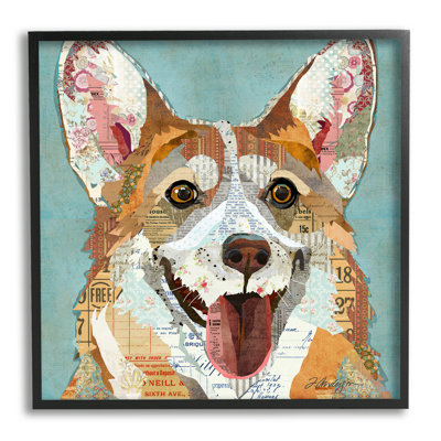 «Vintage Ephemera Corgi Portrait Collage», art mural texturé giclée par Traci Anderson_aq-420
