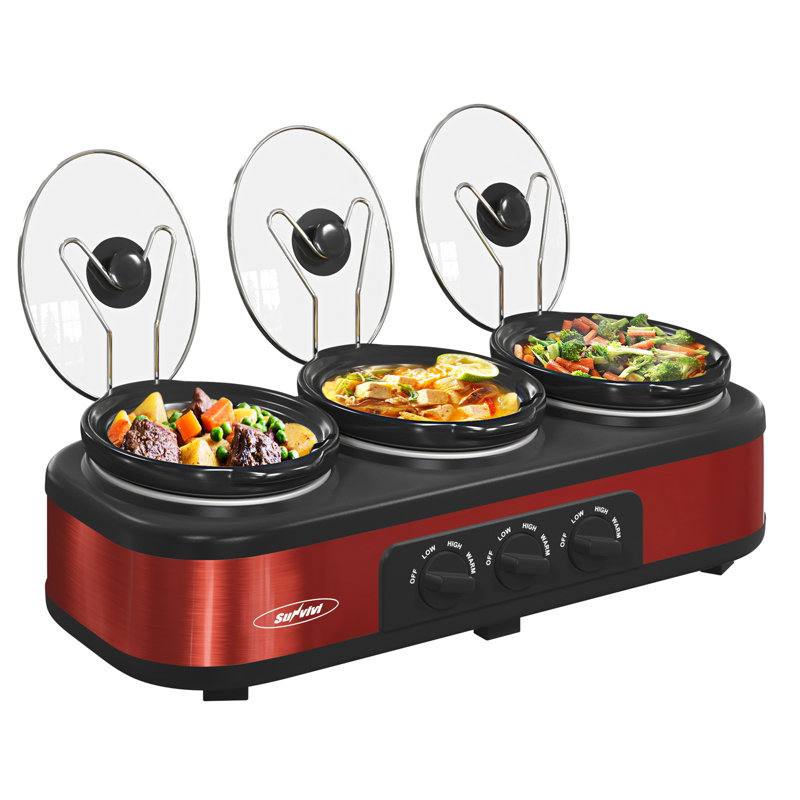 Sunvivi 3x1.5 Qt. Slow Cooker, Red