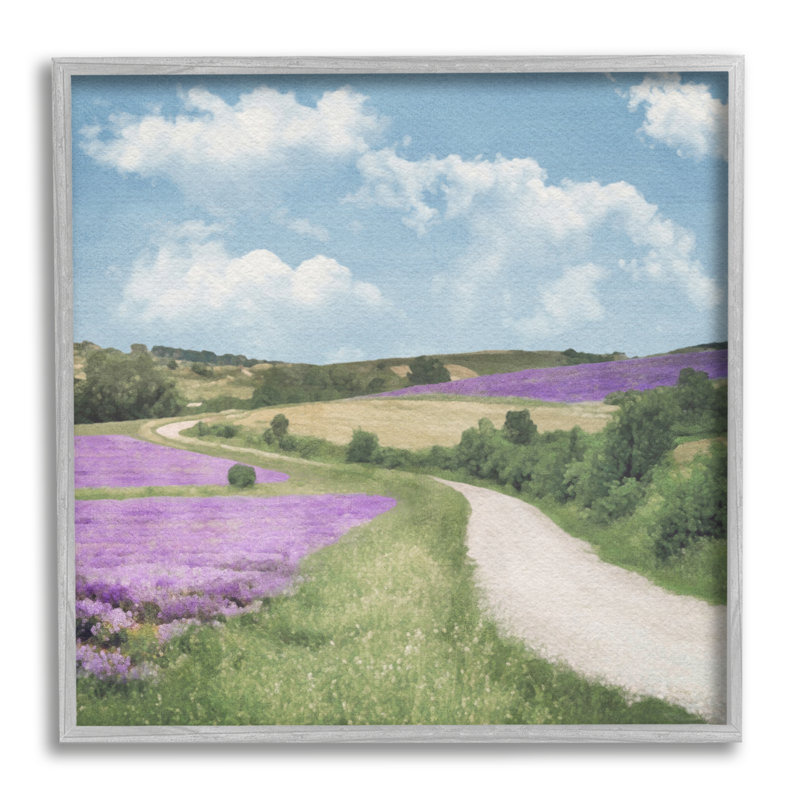 Sentier dans un champ de lavande, impression encadrée sur bois, H 24 po x l 24 po x P 1,5 po, Estampe numérique Farmhouse