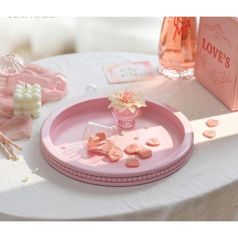 Plateau rond rose: plateau de parfum perlé décor pour la commode