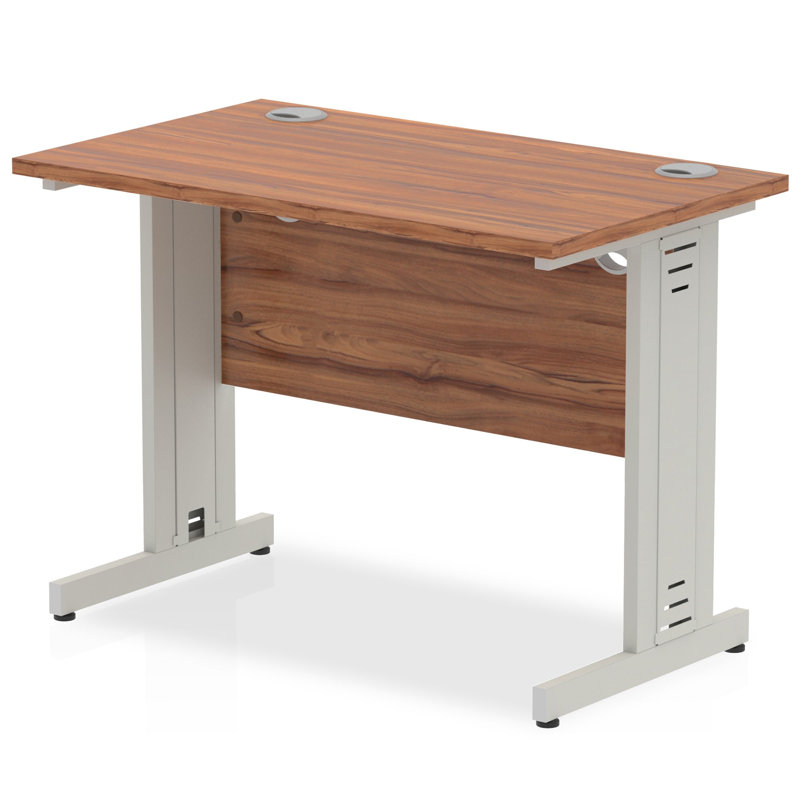 Impulse Metal Base Computer Desk, Silver, Walnut, 73cm H x 100cm W x 60cm D