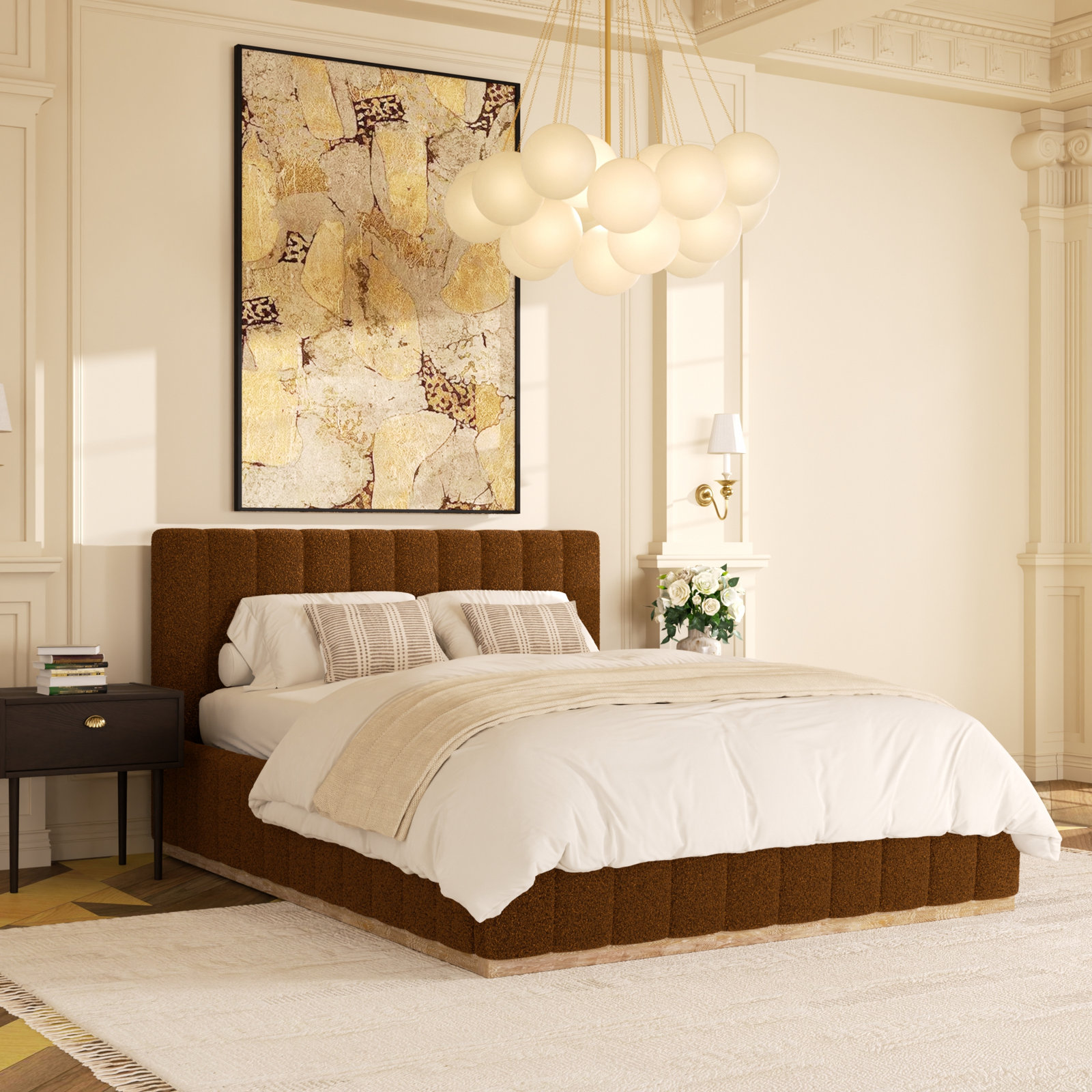 Upholstered Platform Bed, Brown, Queen