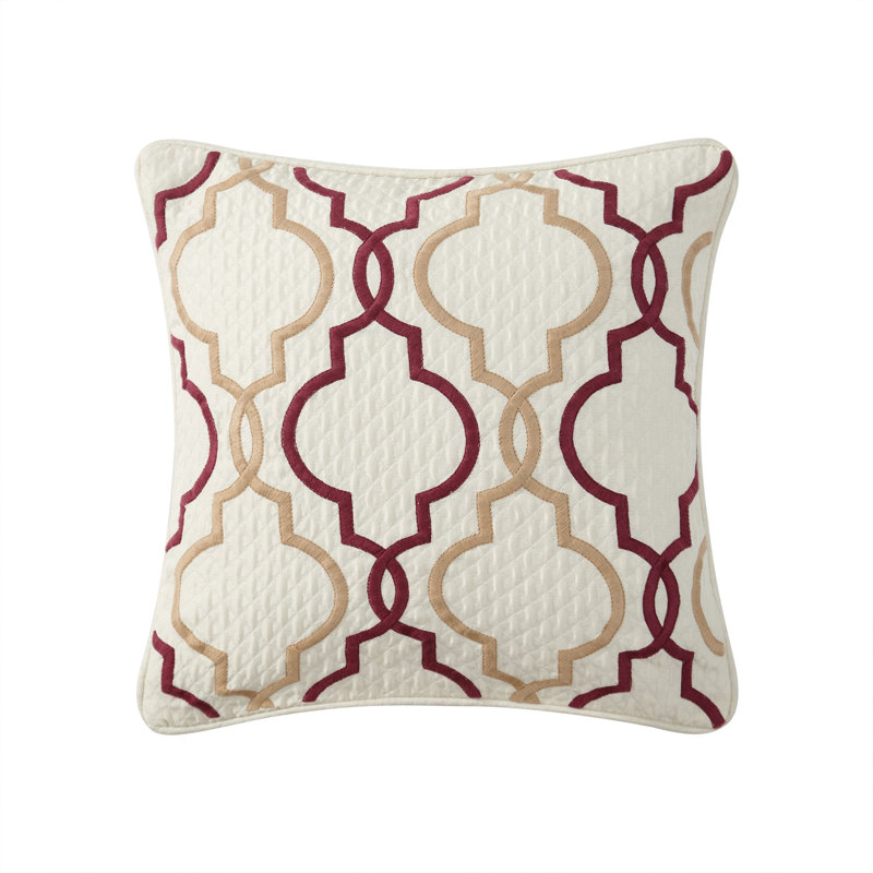 Waterford Lewiston Grey 16" x 16" Quilted Geometric Embroidered Decorative Throw Pillow