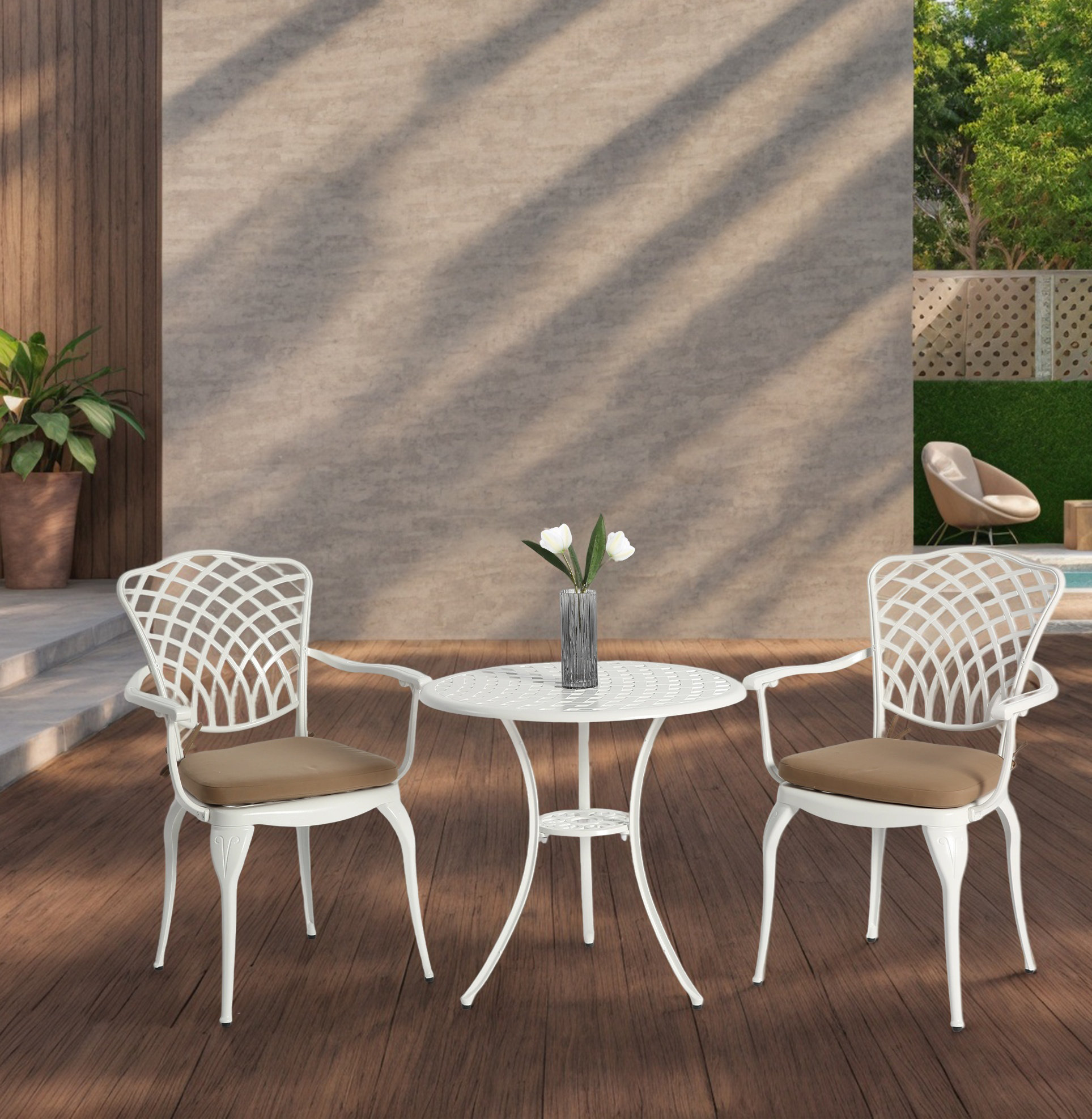 Hokku Designs 3 Piece Patio Bistro Set Cast Aluminum Bistro Table and ...