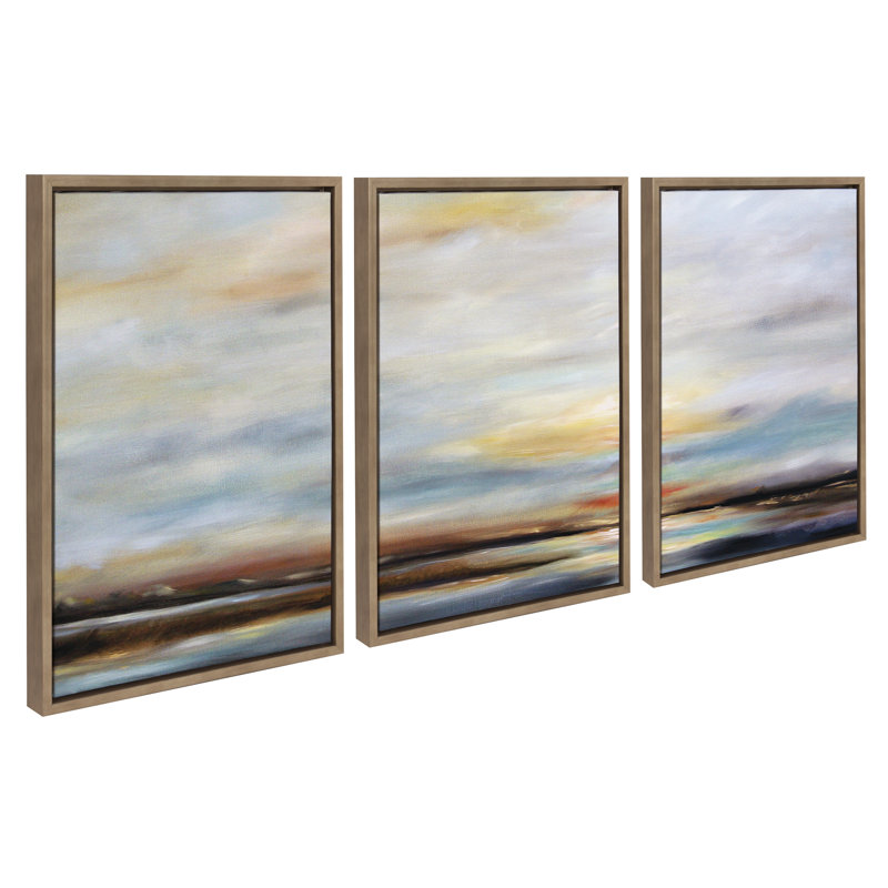 «Carolina Sunset Triptych» par Mary Sparrow, ensemble d'art mural sur toile encadrée