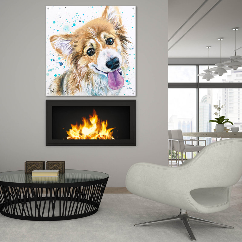 Art mural en verre Red Barrel Studio «Rainbow Dogs Corgi Puppy» par Lindsay Kivi, H 36 po x l 36 po x P 0,2 cm