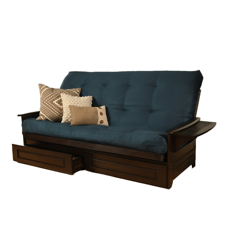 Futon avec rangement Stratford, Microsuède bleu, Espresso