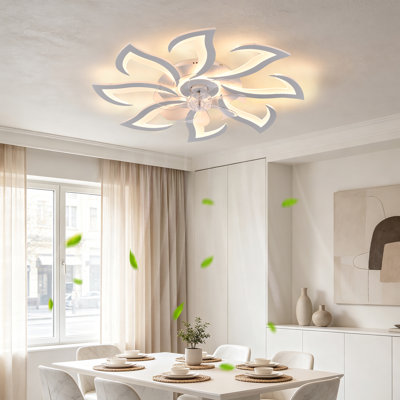 Ventilateur de plafond encastré moderne de 32 po avec lumière, ventilateur de plafond à DEL à conception florale avec télécommande et commande APP, ventilateur de plafond à profil bas à intensité variable avec 6 vitesses pour la chambre à coucher, la cuisine et le salon