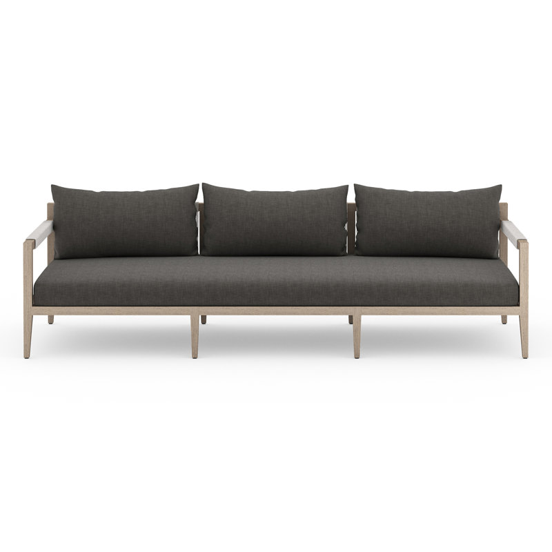 Nida 93'' Wide Teak Patio Sofa with Cushions, Washed Brown, Faye Sand