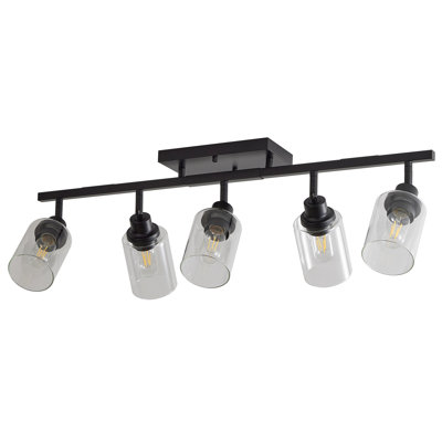 Luminaires noirs à 5 rails, éléments industriels modernes, têtes réglables, douille E26, à intensité variable, pour la cuisine, le salon, l'éclairage intérieur, le design, le projecteur, l'abat-jour en verre, le plafond ou le mur