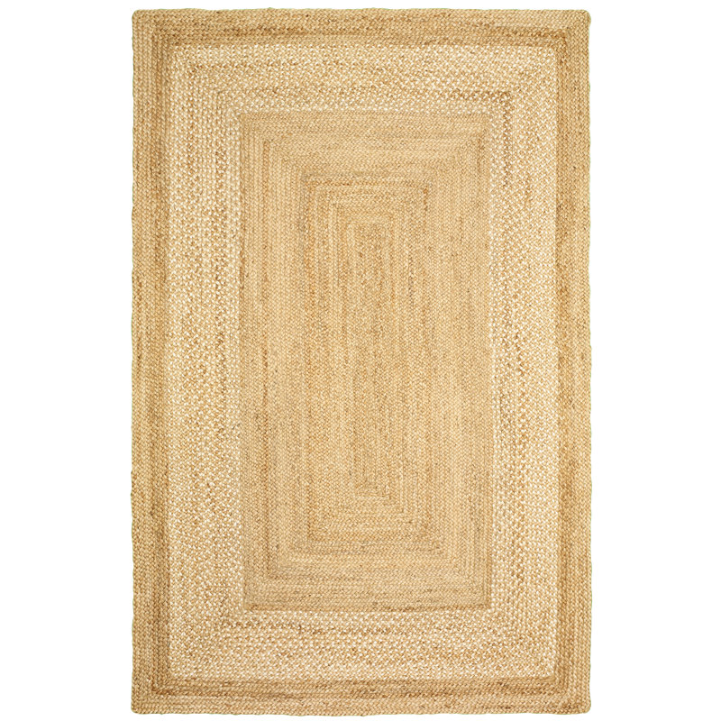 Tapis décoratif en jute beige fabriqué à la main lechez, Rectangle 3 pi 6 po x 5 pi 6 po