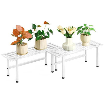 Support pour plante robuste en métal à 2 niveaux pour l'intérieur et l'extérieur, idéal pour plusieurs plantes