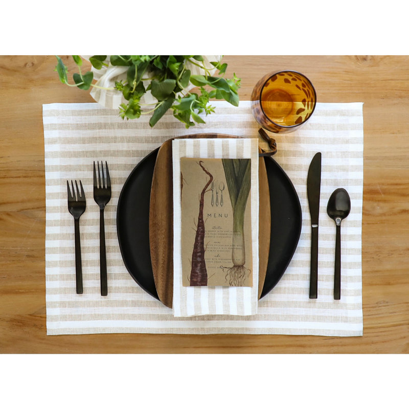 Amalfi Stripe - 100% Pure Linen Dinner Napkins, Natural/White