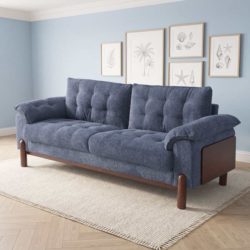 Canapé rembourré moderne à 3 places avec accoudoirs et pieds, Navy Blue