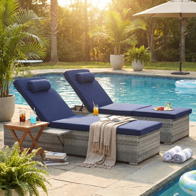Outdoor Chaise Lounge Chair, Patio Chaise Lounge with 5-Position Backrest, Rattan Outdoor Lounge Chair with Cushion for Poolside, Backyard, Garden