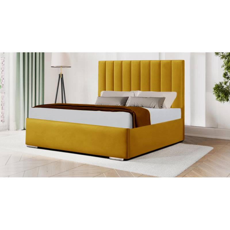 Anaih Upholstered Bed, Yellow Mustard, Double (4'6)