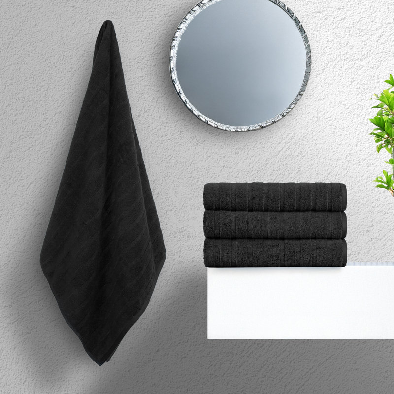 100% Cotton Zero Twist Terrycloth Quick Dry Towel (Set of 4), Bath Towels - 4 Pack Towels, Black