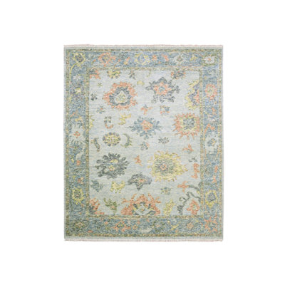 Tapis gris sel et poivre noué à la main 8 pi x 10 pi Oushak 5B134744667B403286F17862BC937D92