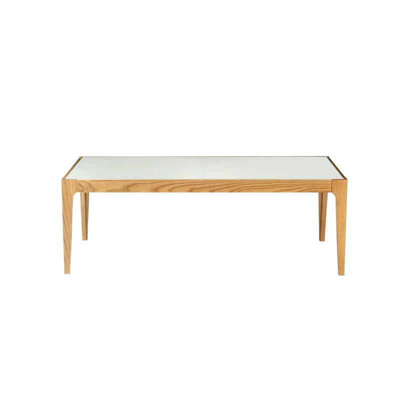 Table basse en bois naturel et verre givré - Plateau trempé facile à nettoyer pour salon moderne