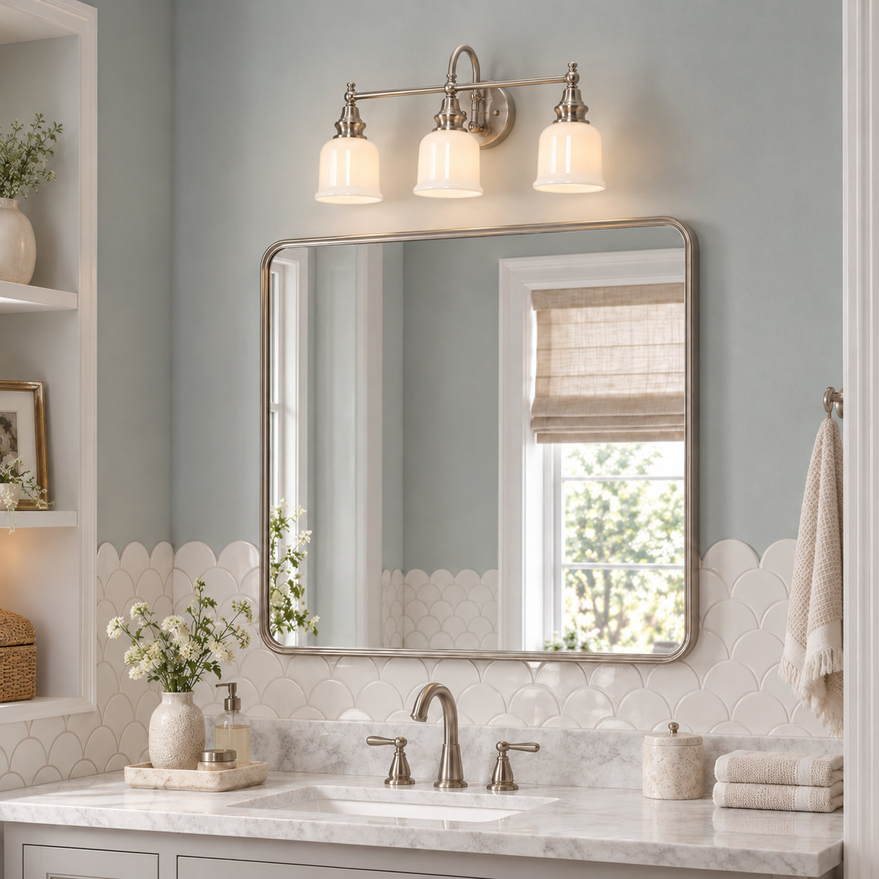 3-Light Dimmable Brass Vanity Light, Silver