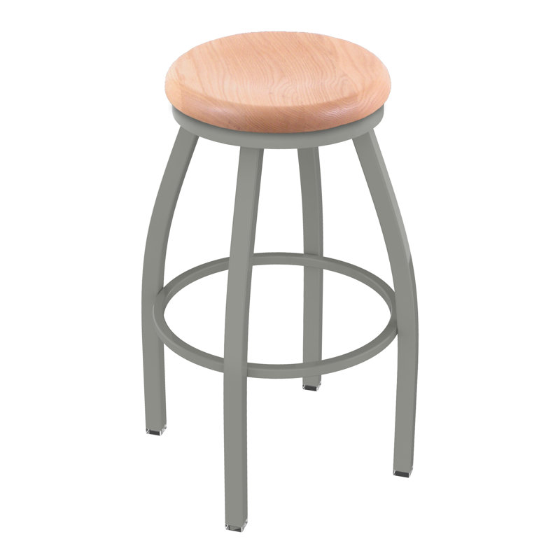 802 Misha Swivel Bar Stool, Natural Oak, Anodized Nickel, Bar Stool (30" Seat Height)