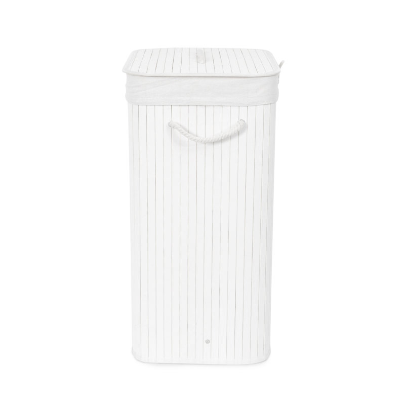 Bamboo Laundry Hamper with Handles, White