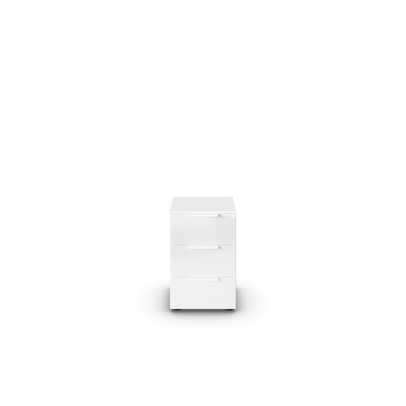 Manufactured Wood Bedside Table, Alpine White/White Glass/White